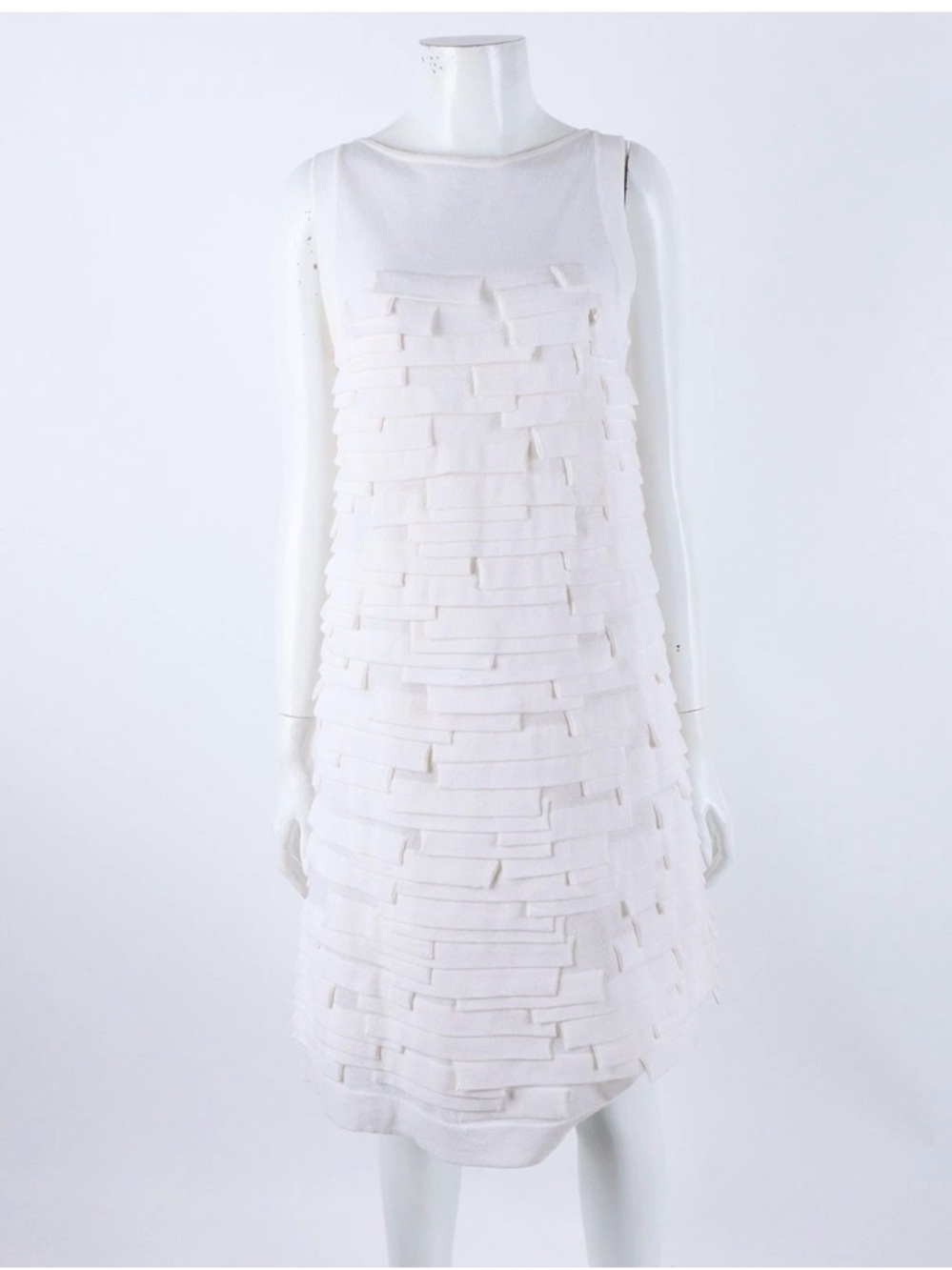 CHANEL Bridal White Sleeveless Layered Textured Origami Midi Dress size 40